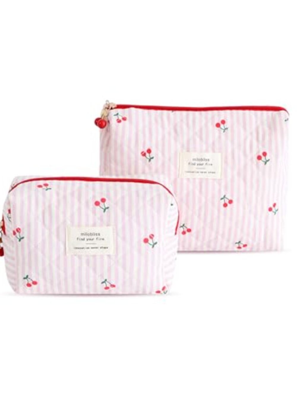 2-Pack Quilted Makeup Bag Set Zipper Travel Cosmetic Pouch